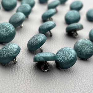 Vintage Teal Buttons Lot‎ 37pc Pearl Shimmer Metal Shank Sewing Craft Supply